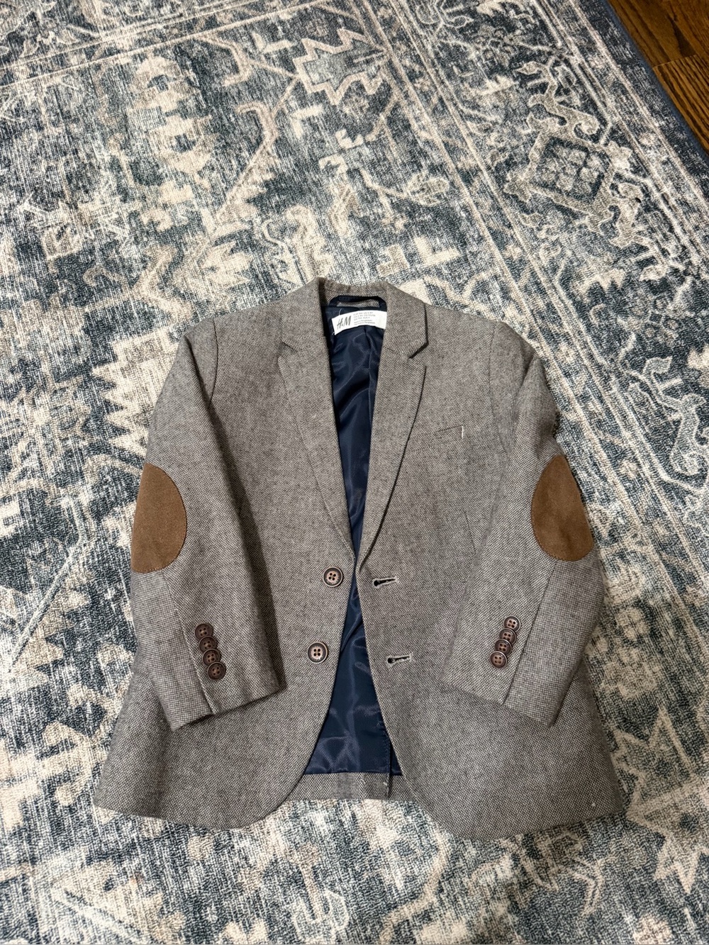 H&M Gray Blazer with Brown Elbow Patches